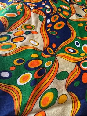 1974 Vintage Mod MCM Retro Groovy Print Orange Kmart 45x110” Fabric Yardage NOS